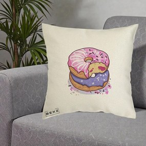 Perna Decorativa Donuts Roz si Mov, 40x40 cm, Ecru, Husa Detasabila, Perna Inclusa, BEKZ®