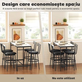 HOMCOM Set cu Masă Înaltă și 4 Scaune de Bar cu Spătar Stil Industrial Gri | Aosom Romania