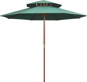 vidaXL Umbrelă de soare dublă, 270x270 cm, stâlp de lemn, verde