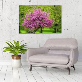 Tablou cu pom înflorit pe luncă (90x60 cm)
