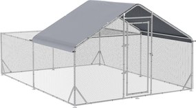PawHut Grajd pentru pui cu excrocodil volieră exterior 12 m² - parc cu plasă dim. 4L x 3l x 2H m - spațiu acoperit - oțel galvanizat | Aosom Romania