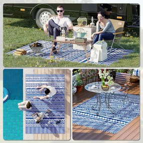 Outsunny Covor pentru Exterior 182x274 cm Reversibil, Covor Pliabil din Polipropilen 310 g/m² Albastru si Alb | Aosom Romania