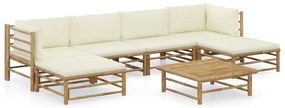 vidaXL Set mobilier de grădină cu perne alb crem, 7 piese, bambus
