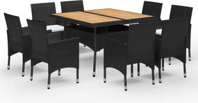 vidaXL Set mobilier grădină, 9 piese, negru, poliratan și lemn acacia