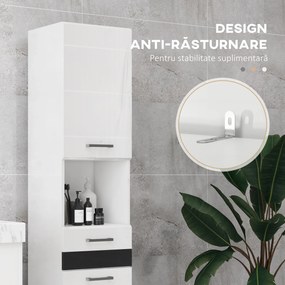 kleankin Dulap Înalt pentru Baie, Dulap cu Finisaj Lucios, Rafturi Reglabile, 2 Dulapuri, Organizator Baie, 35 x 25 x 120 cm, Alb Lăcuit | Aosom Romania