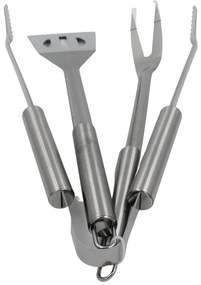 Set 3 ustensile pentru grătar – inox, 35 cm: spatulă, furculiță și clește