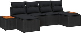 vidaXL Set de canapele pentru grădină cu pernă 6 pcs Negru Poli Rattan