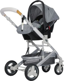Carucior nou nascuti 3 in 1 NOVOKIDS™ 5300, Cu geanta bebe, Cadru Aluminiu, Amortizoare, Roti din cauciuc plin AVE, Landou, Scoica auto, Spatar