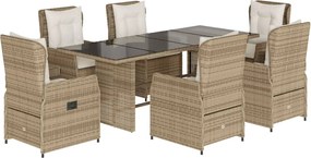 vidaXL Set de masă pentru grădină, 7 piese, cu perne, bej, poliratan