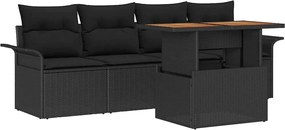 vidaXL Set de canapele pentru grădină 5 pcs Negru Rattan poli
