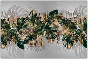 Tablou - Frunze tropicale, Galben - auriu (90x60 cm)
