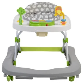Premergator Premium reglabil in 3 trepte de inaltime NOVOKIDS™ ZooZoo Baby ,Roti silentioase din silicon, Cu melodii, Animalute, Pliabil, Gri