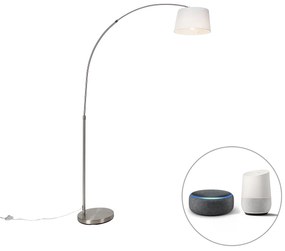 Lampă cu arc inteligentă din oțel cu abajur din stofă albă incluzând Wi-Fi A60 - Arc Basic