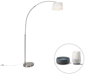 Lampă cu arc inteligentă din oțel cu abajur din stofă albă incluzând Wi-Fi A60 - Arc Basic