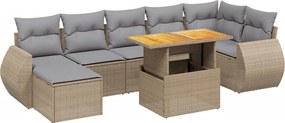 vidaXL Set canapele de grădină, 8 piese, cu perne, bej, poliratan