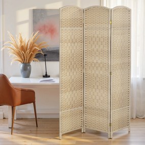HOMCOM Paravan Interior cu 3 Panouri Pliabil, 135x180 cm, Separatoare Împletit din PP și Lemn de Pin, Stejar | Aosom Romania
