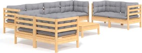 vidaXL Set mobilier de grădină cu perne gri, 9 piese, lemn masiv pin