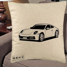 Perna Personalizata Porsche 911 Silueta, 40x40 cm, Bej, Husa Detasabila, Perna Inclusa, BEKZ®