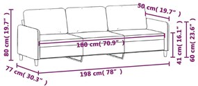 Canapea cu 3 locuri, crem, 180 cm, catifea Crem, 198 x 77 x 80 cm