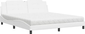vidaXL Pat cu saltea, Zadar, alb, 180x200 cm, piele ecologică