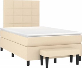 vidaXL Pat continental cu saltea, crem, 120x190 cm, textil