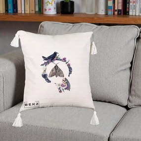 Perna Decorativa Gothic Wreath Corb Moliu Craniu, 40x40 cm, Bej cu Franjuri, Husa Detasabila, Perna Inclusa, BEKZ®
