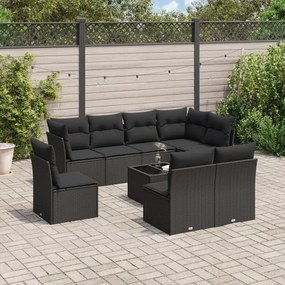 3217765 vidaXL Set mobilier de grădină cu perne, 9 piese, negru, poliratan