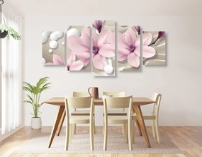 Tablou 5-piese magnolia pe un fundal abstract