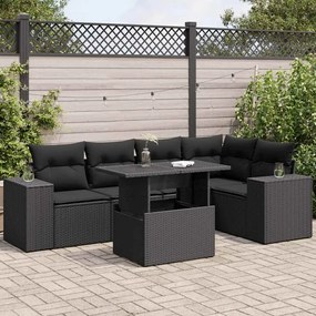 3326796 vidaXL Set mobilier de grădină cu perne, 6 piese, negru, poliratan