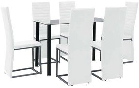 Set de mobilier 7 piese, negru  alb otel si sticla securizata