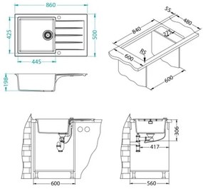 Chiuvetă de bucătărie ALVEUS 1148160 CADIT 86x50 cm negru