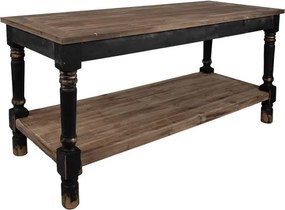 Masă de prezentare shabby chic din lemn, natur, cu raft inferior și picioare strunjite, finisaj negru antichizat, 85 x 180 x 70 cm, „Clarisse”