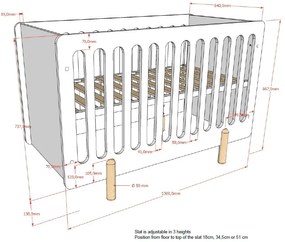 Set mobilier pentru copii SMILE, alb, pat 60 x 120 cm cu bare robuste și bază reglabilă, masă de schimbat cu trei rafturi deschise și dulap cu suport