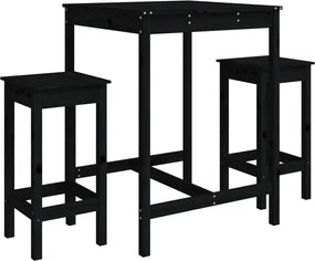 vidaXL Set bar de grădină, 3 piese, negru, lemn masiv de pin