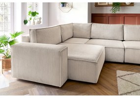 Colțar crem cu tapițerie din catifea reiată (cu colț pe partea stângă ) Nihad modular – Bobochic Paris