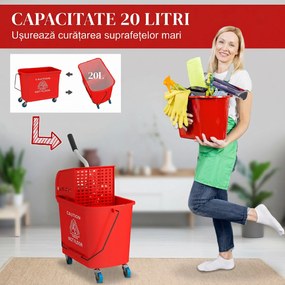 HOMCOM Găleată Mop 20L pe Roți, cu Panou de Separare a Apei - Albastru | Aosom Romania
