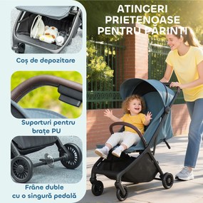 AIYAPLAY Cărucior Ușor 6.3kg pentru Copii 0-3 Ani Pliabil cu o Mână, Cărucior Compact Reclinabil cu Copertină și Suport pentru Picioare Reglabil, Roți și Coș de Depozitare, Până la 15 kg, Albastru | Aosom Romania