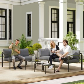 Outsunny Salon de grădină de colț exterior cu 2 canapele și 2 mese de cafea pliabile din sticlă temperată, gri | Aosom Romania