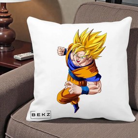Perna Personalizata Dragon Ball Goku Super Saiyan 2 Lupta, 40x40 cm, Alba Mata, Husa Detasabila, Perna Inclusa, BEKZ®