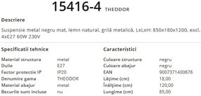 Lustra cu 4 pendule design modern Theodor lemn 15416-4 GL