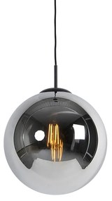 Lampă suspendată Art Deco neagră cu sticlă fumurie 30 cm - Pallon