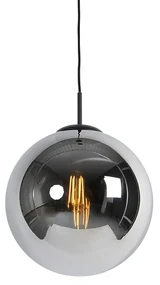 Lampă suspendată Art Deco neagră cu sticlă fumurie 30 cm - Pallon