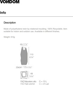 Ghiveci de flori / Jardiniera plante design decorativ modern pentru amenajari interioare si exterioare, FAZ PLANTER 54022R Vondom