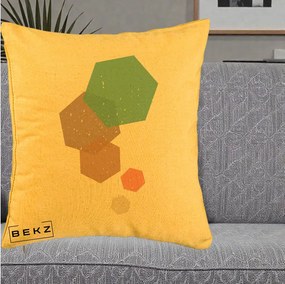 Perna Decorativa Geometric Hexagoane Pastel, 40x40 cm, Galben, Husa Detasabila, Perna Inclusa, BEKZ®
