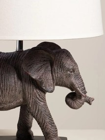 Lampa de masa elefant din polirasină, cu abajur din in si bumbac , "Savane"