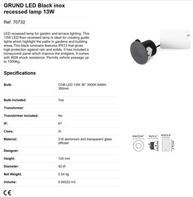 Spot LED incastrabil de exterior pavaj GRUND 13W inox negru