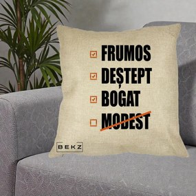 Perna Decorativa Frumos Destept Bogat, 40x40 cm, Crem, Husa Detasabila, Perna Inclusa, BEKZ®