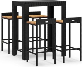 vidaXL Set bar pentru grădină, 5 piese, negru, poliratan/lemn acacia