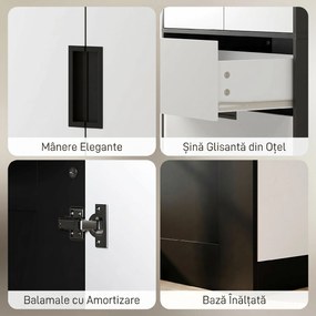 HOMCOM Dulap pentru Dormitor cu 2 Uși cu Închidere Amortizată, 3 Sertare, PAL, 80x50x180 cm, Alb și Negru | Aosom Romania