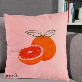 Perna Decorativa Grepfrut Citrus, 40x40 cm, Roz, Husa Detasabila, Perna Inclusa, BEKZ®